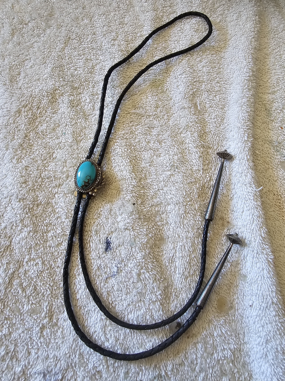 Turquoise Navajo Bolo Tie with Black Braided Cord